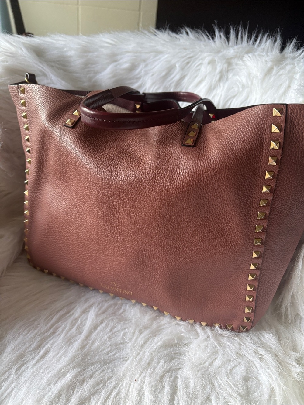 Valentino Brown Reversible Rockstud Tote
